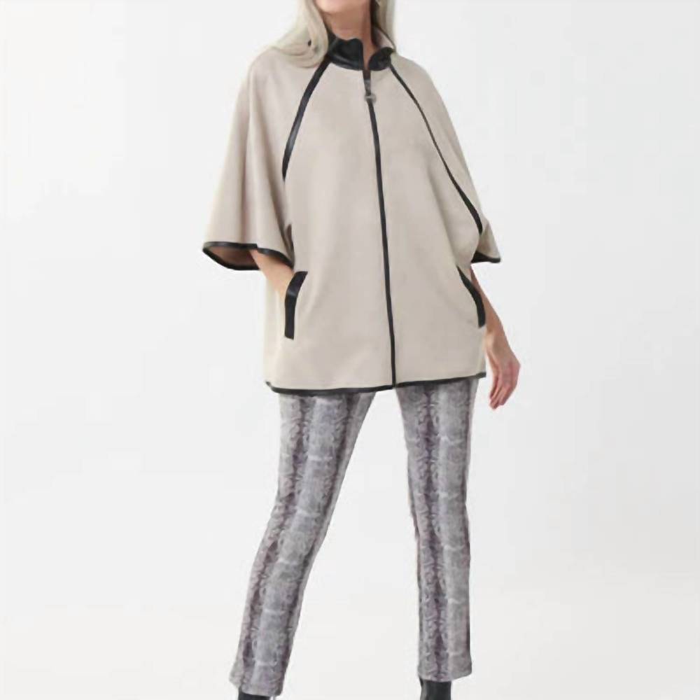 NEW JOSEPH RIBKOFF zip front cape coat in sand/black